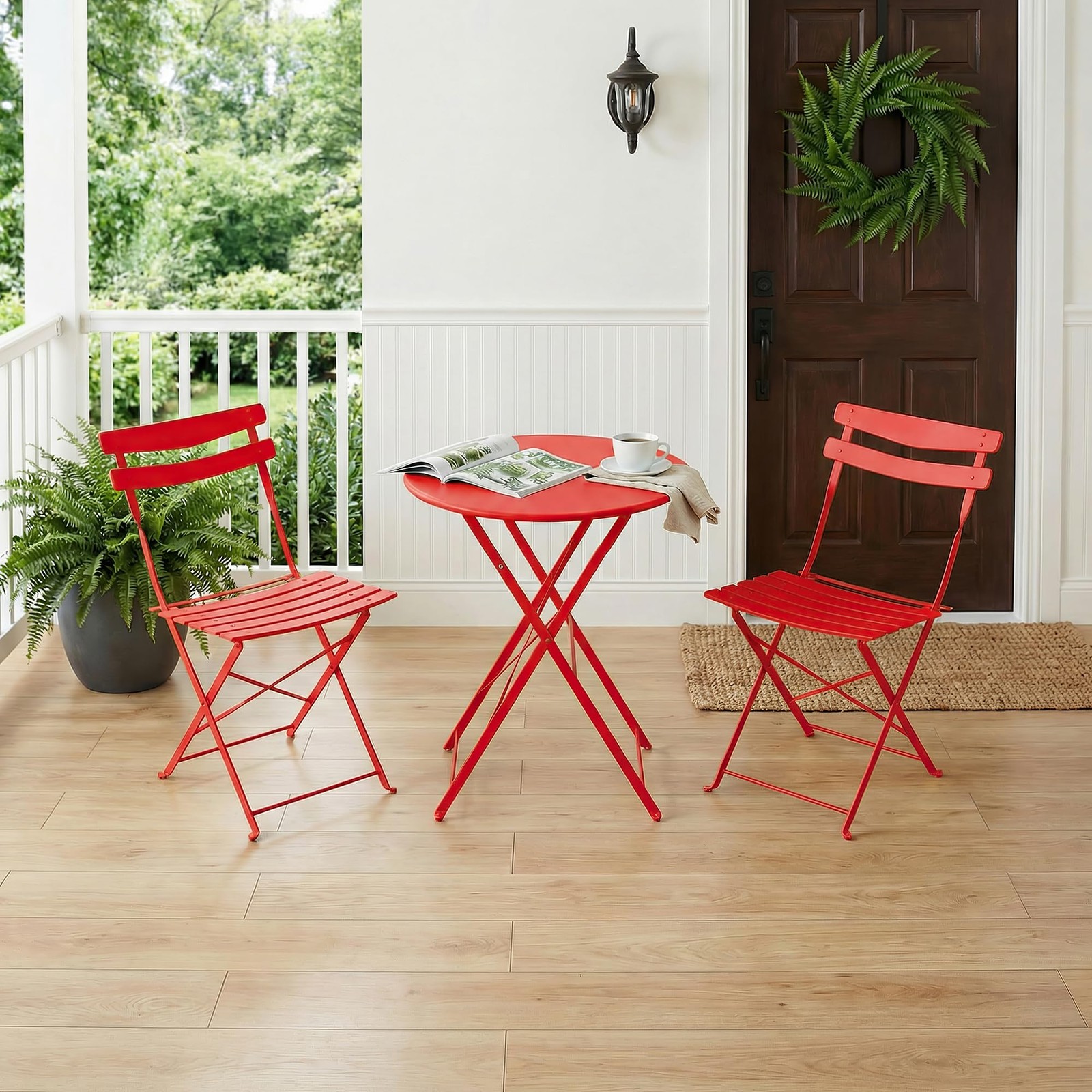 3-Piece Bistro Set – Steel Frame Space-Saving Folding Patio Furniture with 2 …