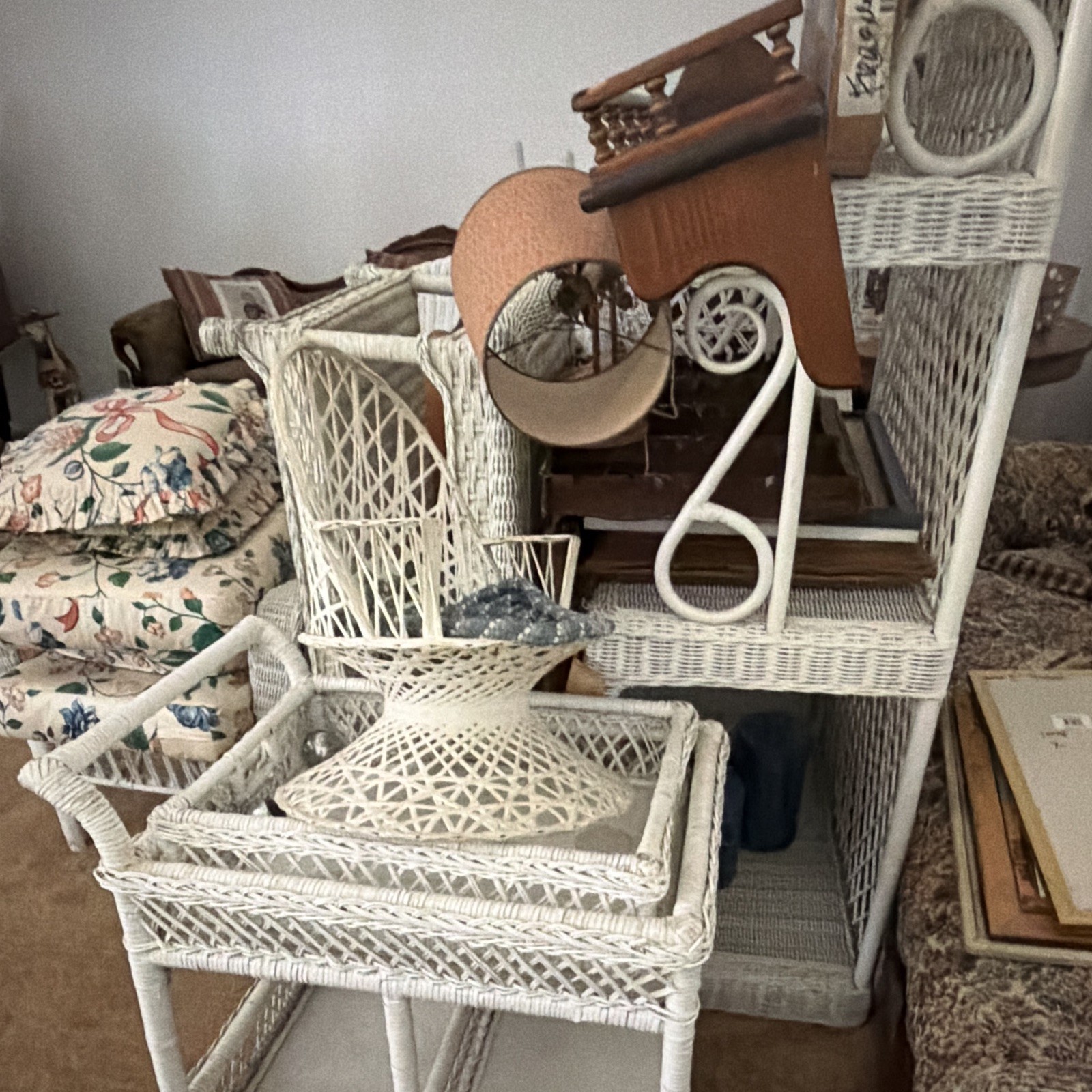 White Wicker Patio Table & Chair Set w/ Square Table, Table & Chairs