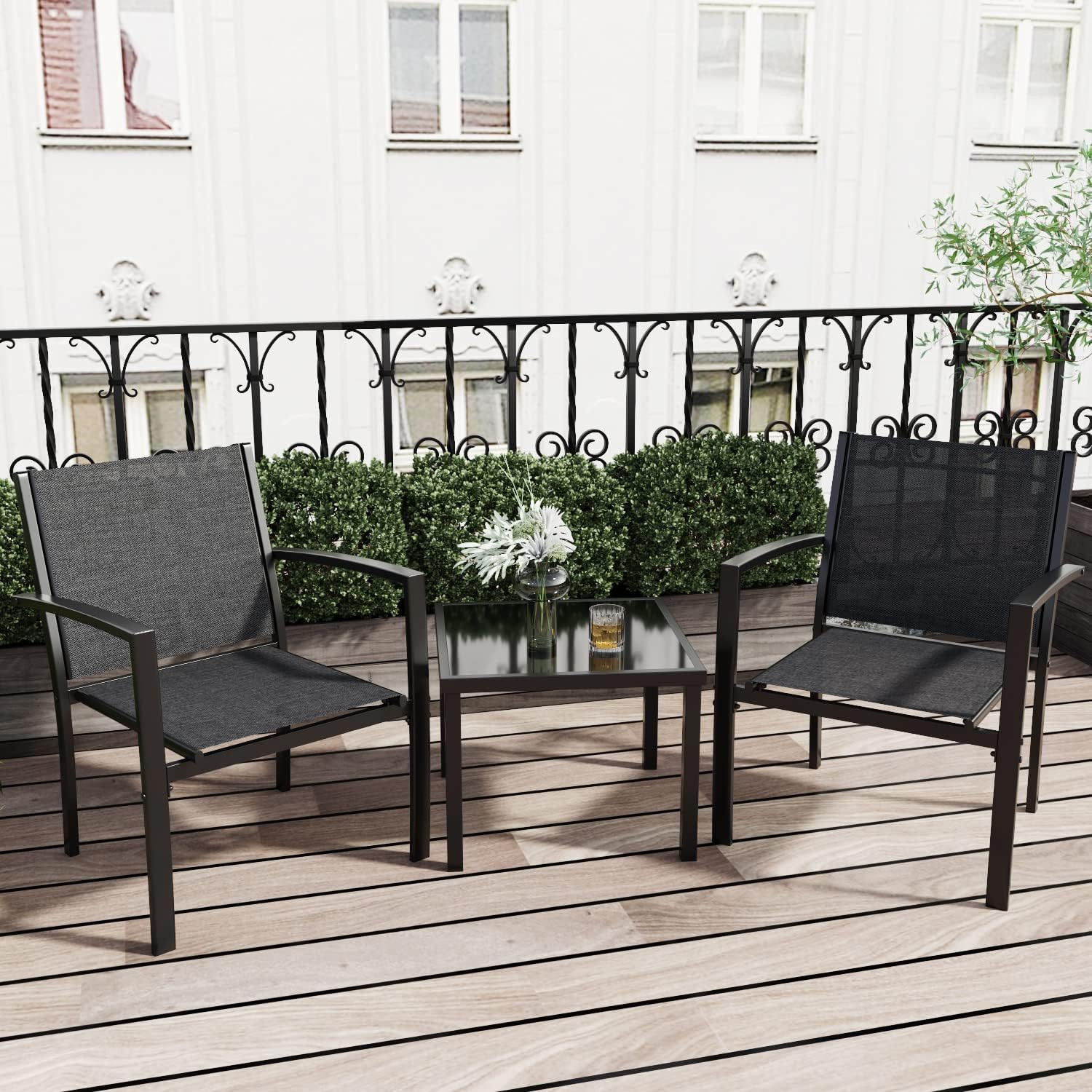 3 Pieces Patio Furniture Set Outdoor Conversation Textilene Fabric Chairs for La