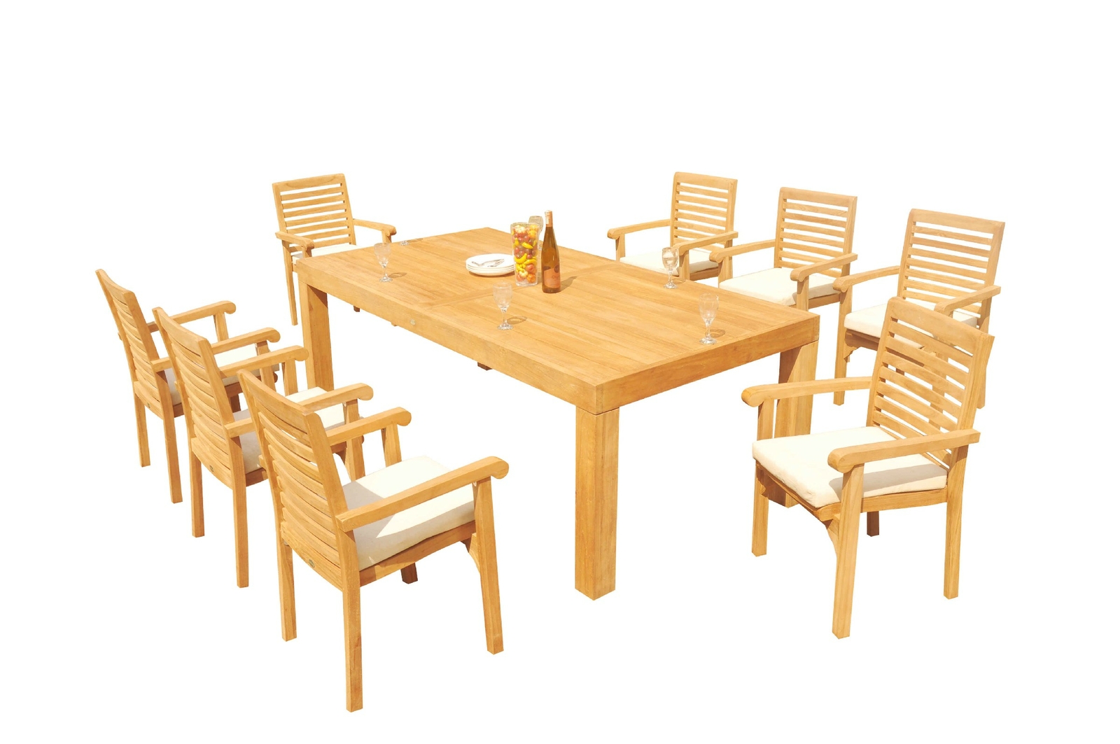 A-Grade Teak 9pc Dining 86 Canberra Rectangle Table Hari Stacking Arm Chairs Set