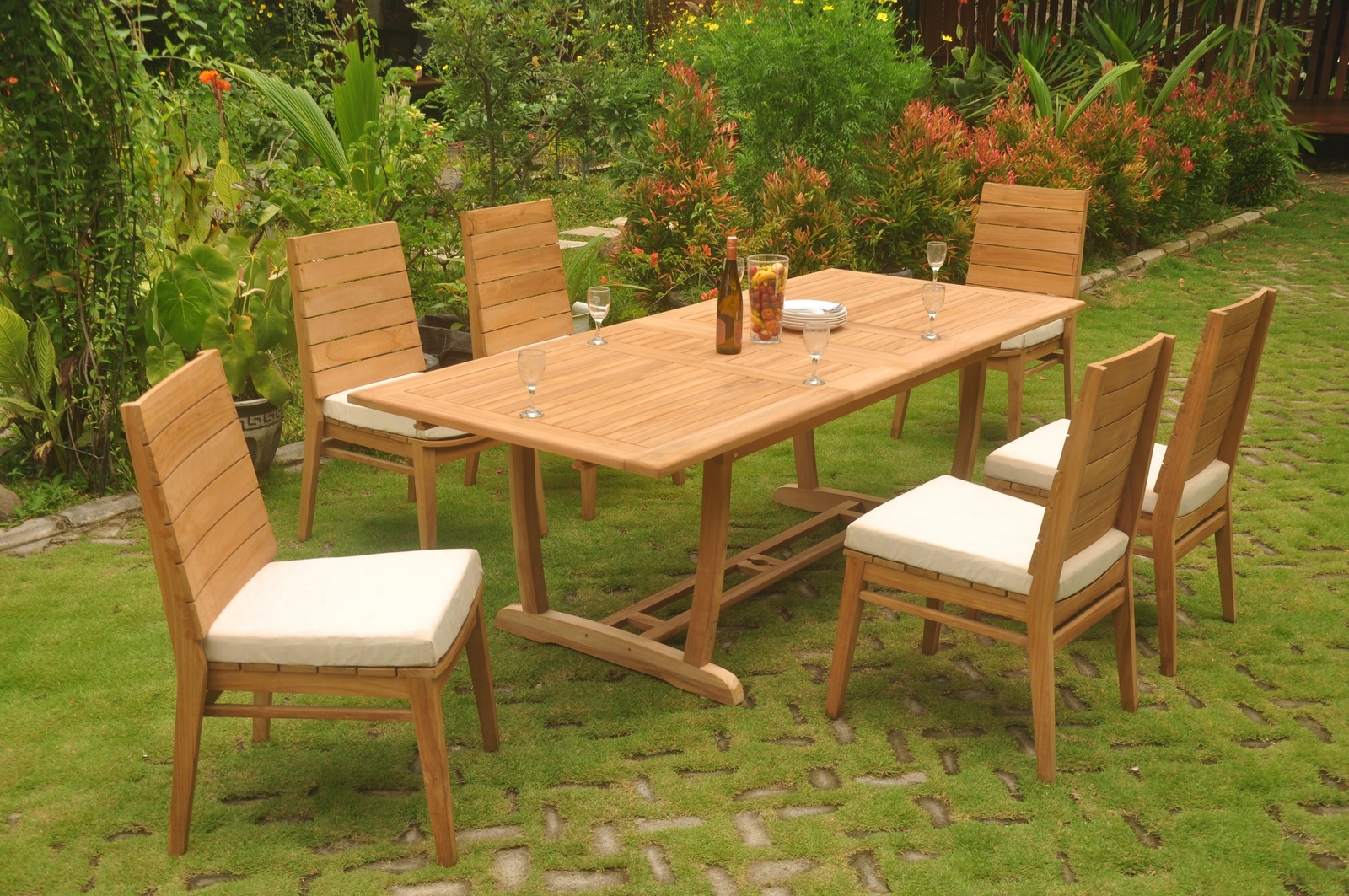 A-Grade Teak 7pc Dining 94 Mas Rect Table Charleston Stacking Armless Chair Set