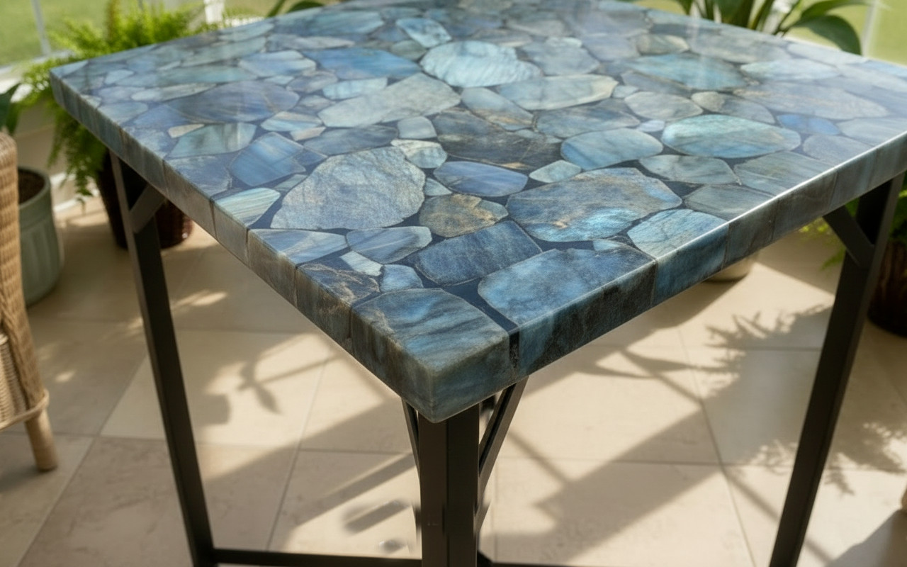 Labradorite Square Gemstone Table | Natural Crystal Handmade Luxury Table