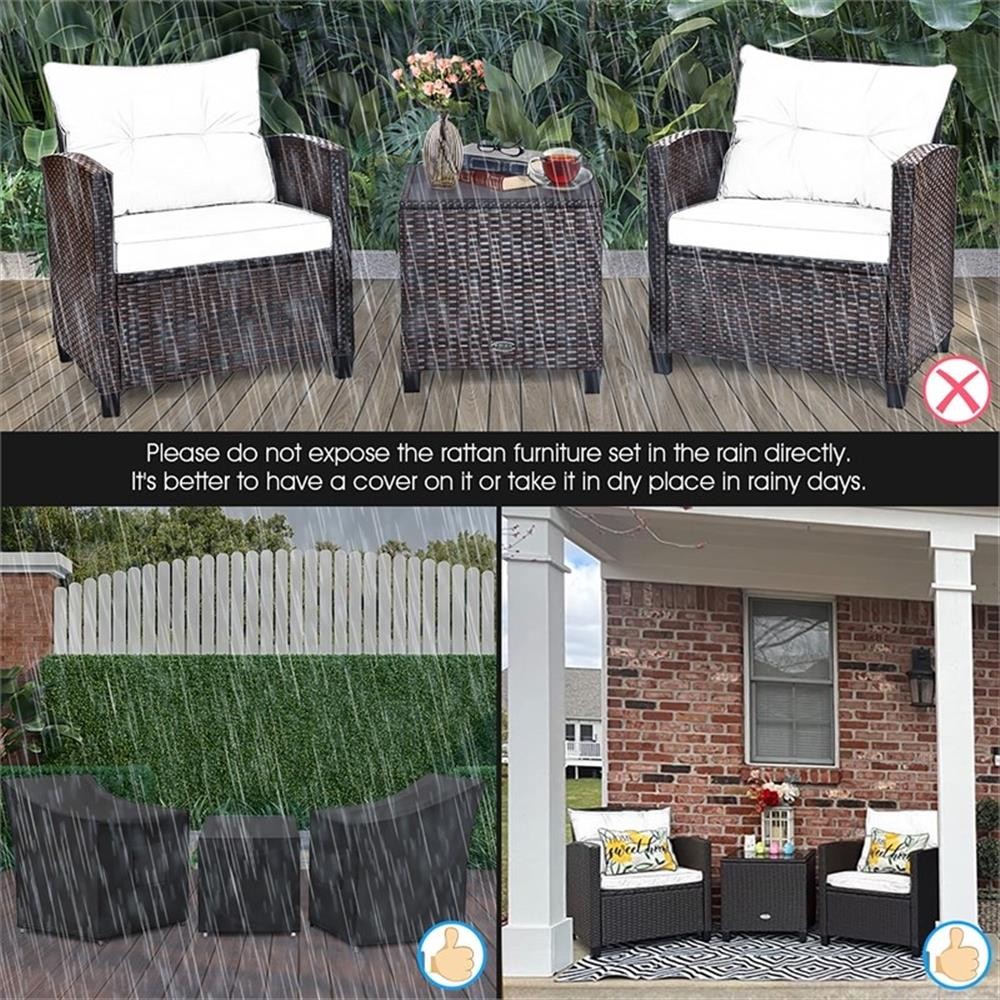 Pemberly Row 3PCS Patio Rattan Furniture Set Cushioned Conversation Set Sofa Red
