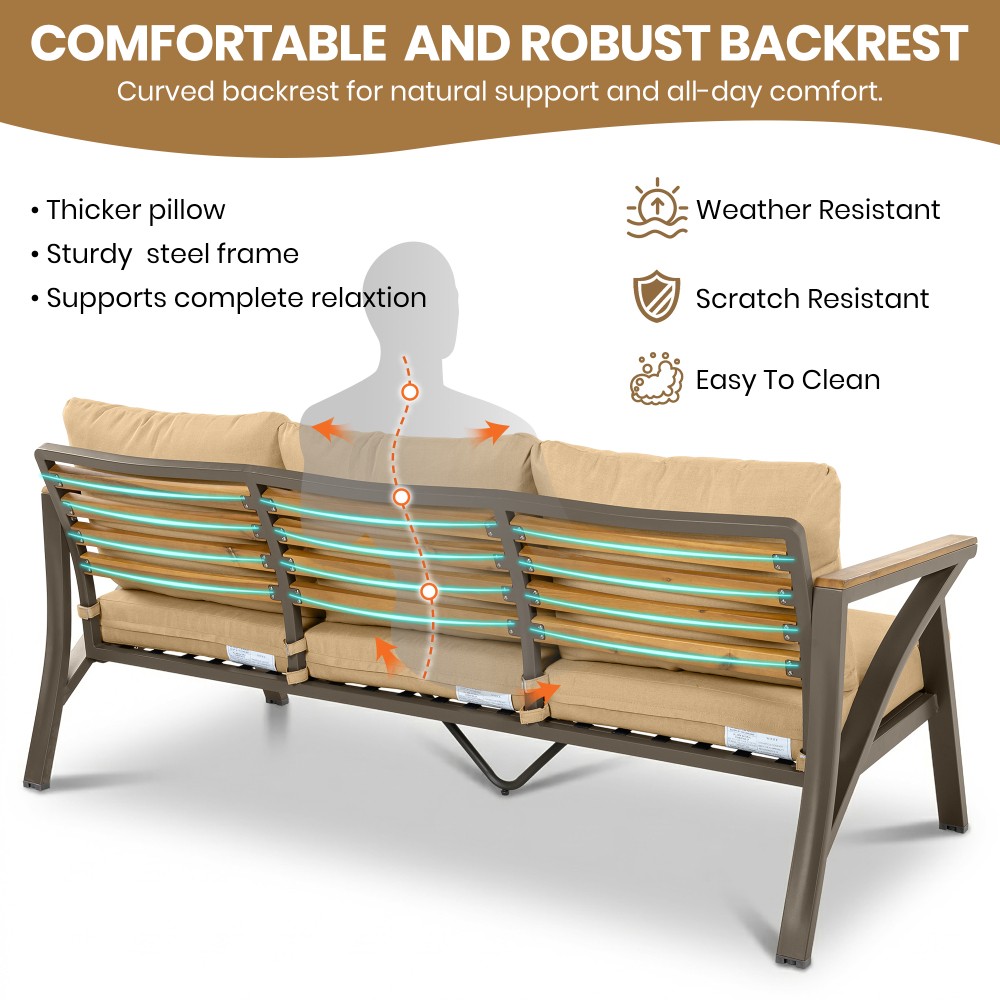 6-Piece Outdoor Patio Furniture Set, Steel Frame Sofa Set with Coffee Table