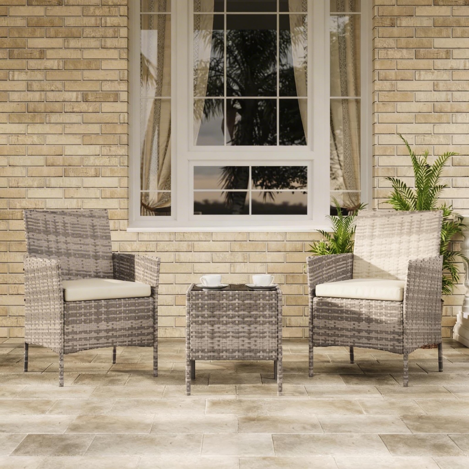 3 Pieces Patio Furniture Set Outdoor Sectional Sofa Rattan Wicker Sofa Set Gray