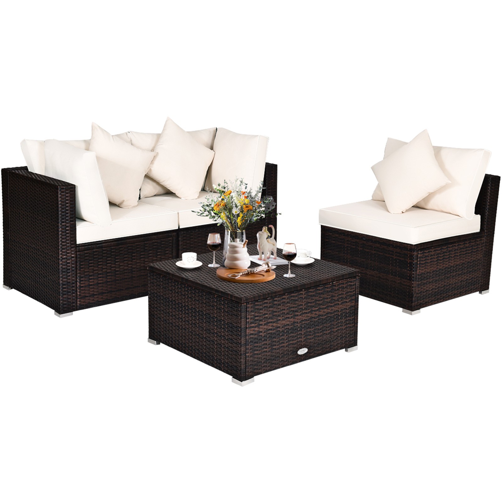 Topbuy 4PCS Patio Rattan Wicker Sectional Sofa Furniture Set w/ Cushion