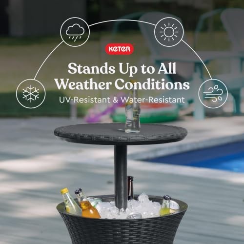 Keter Pacific Cool Bar Outdoor Patio Furniture & Hot Tub Side Table – Dark Grey