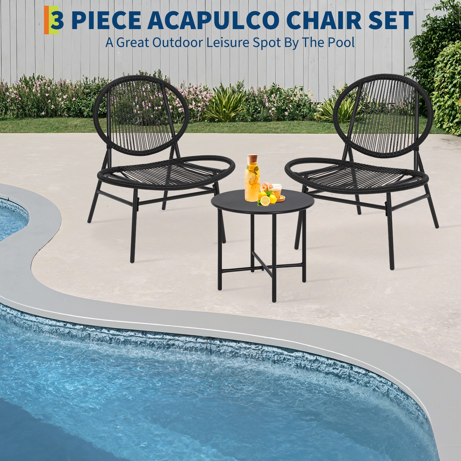 Patio Bistro Set 3Pcs – Acapulco Chairs – Side Table – Outdoor