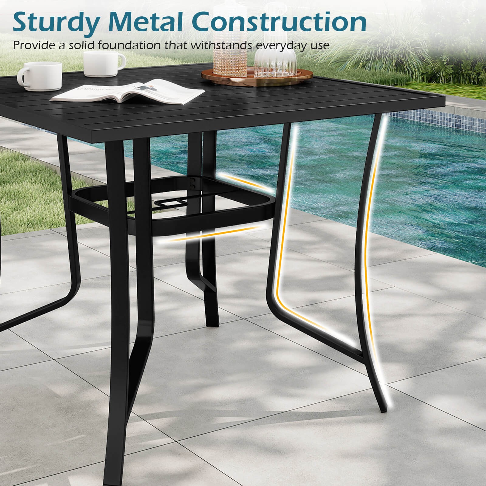 5PCS Outdoor Dining Set, 4 Swivel Chairs & Square Patio Table w/Umbrella Hole