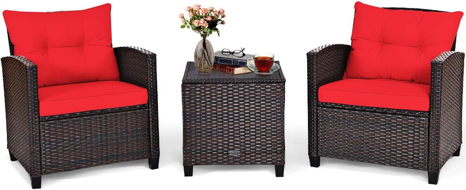 3-Piece Outdoor Patio Furniture Set with Washable Cushions and Glass Table
