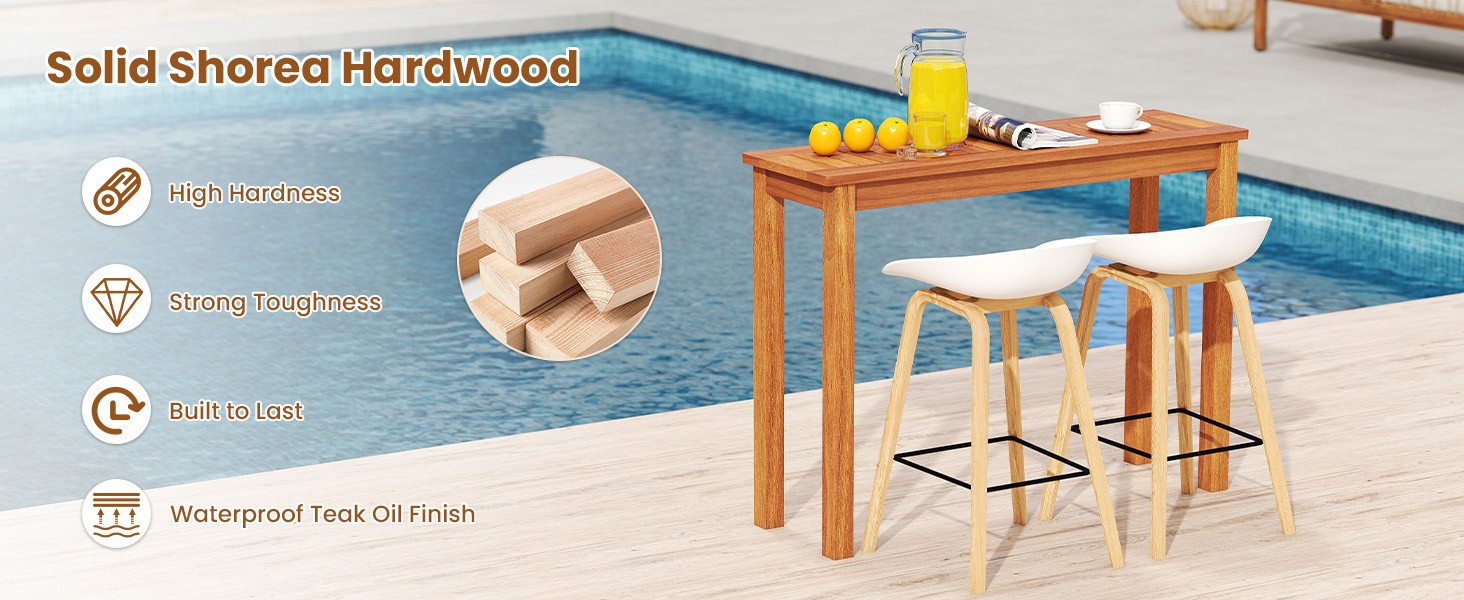 Narrow Outdoor Dining Table, Solid Wood Furniture Patio Console Table with