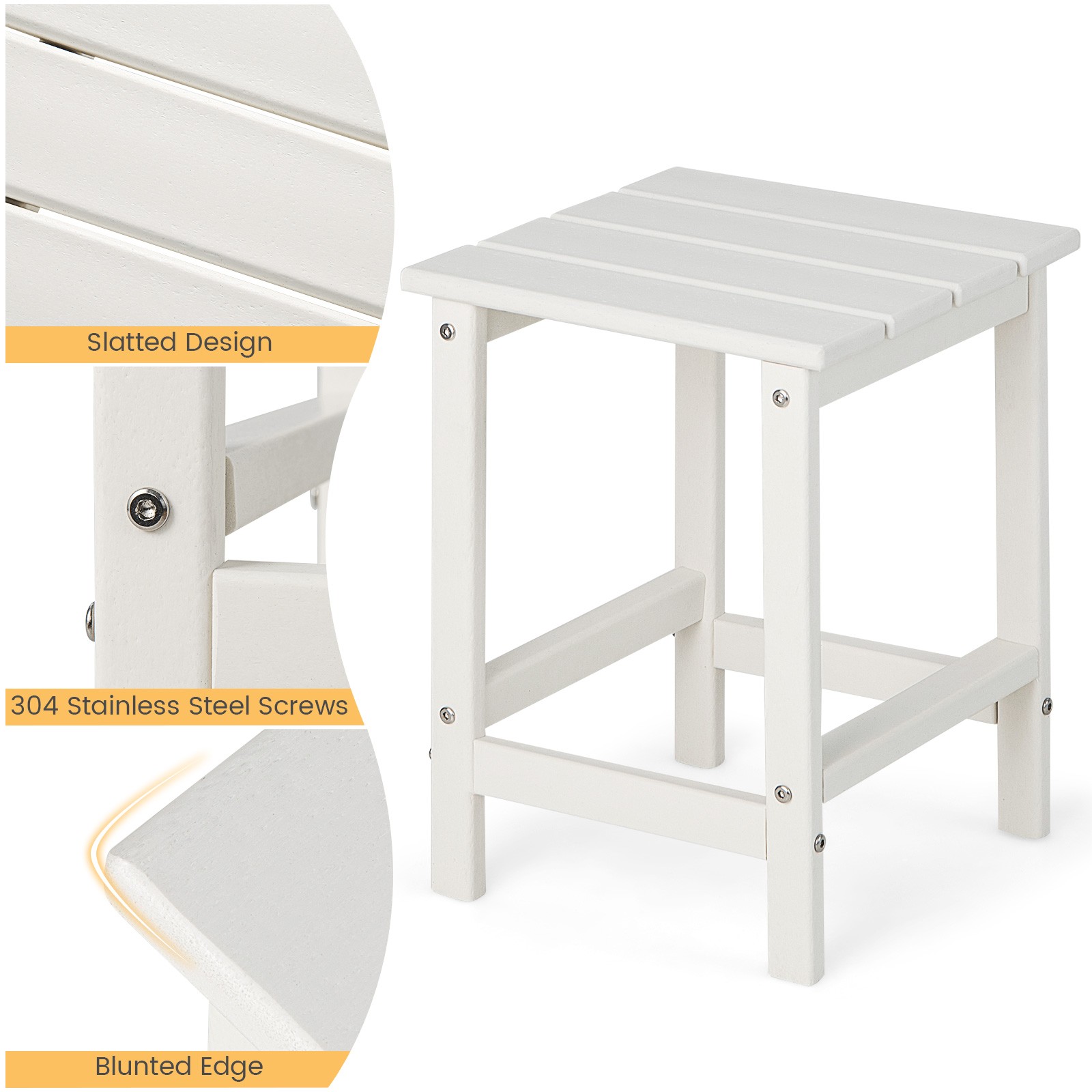 14″ Patio Adirondack Side End Table HDPE Square Weather Resistant Garden White