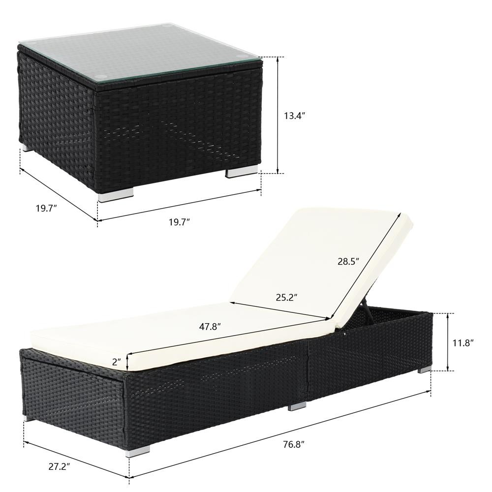 Yard Patio Furniture Adjustable PE Rattan Wicker Chaise Lounge Chair Sunbed