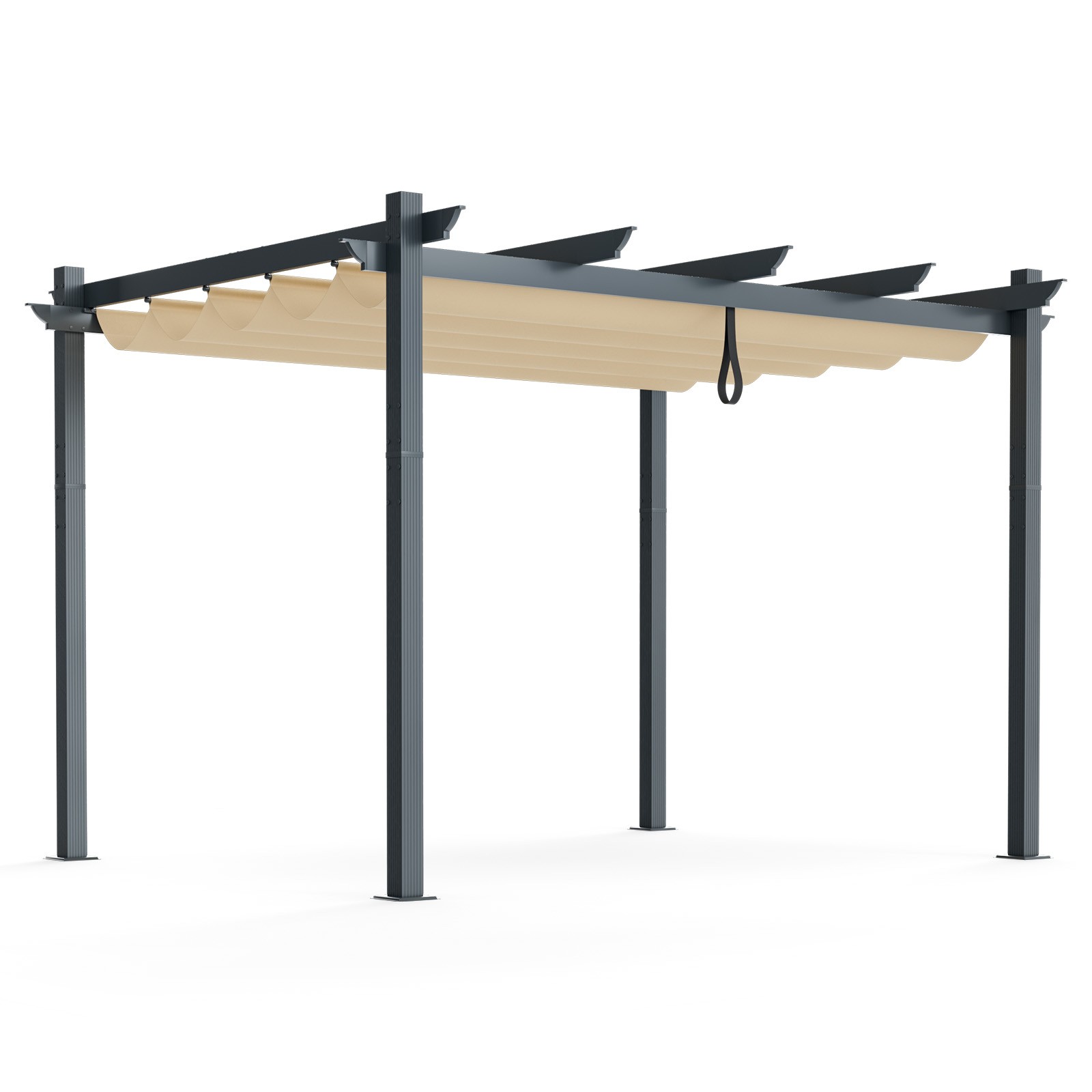 Outdoor 10x12ft Aluminum Retractable Pergola Canopy Shelter Grape Trellis Beige