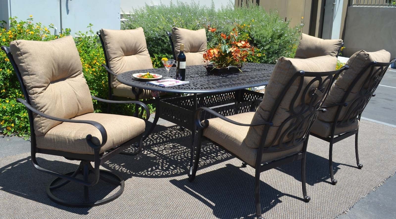 Patio 7 piece dining set oudoor cast aluminum furniture chairs Sunbrella Bronze