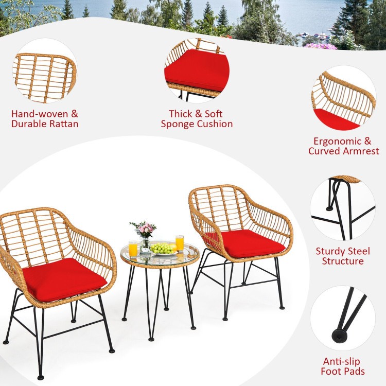 Sturdy Steel-Frame Rattan Set w/ Removable Cushion Covers