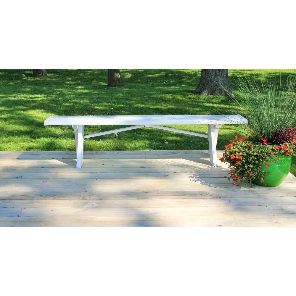 White Vinyl 6 Ft. Plastic Outdoor Patio Bench