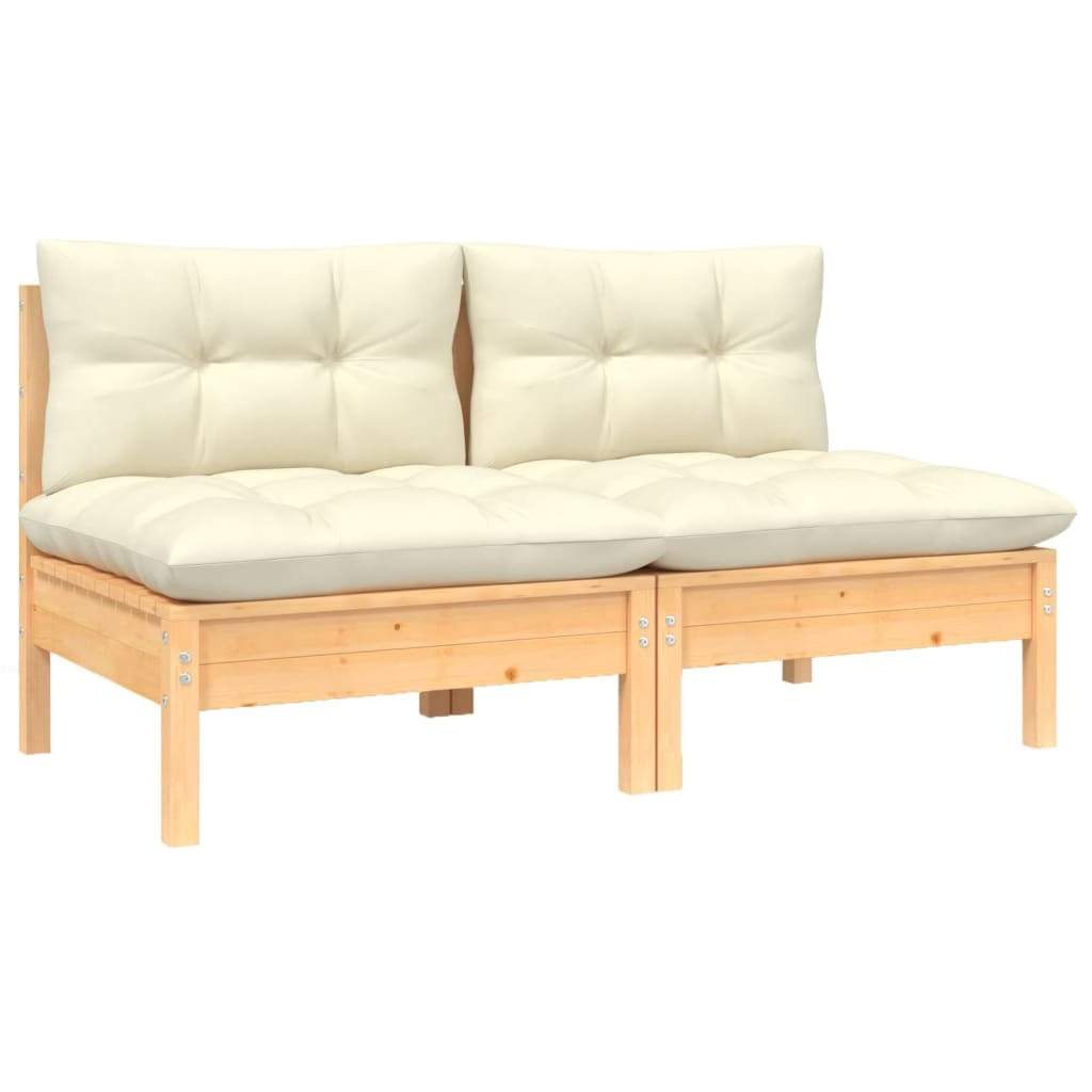 2-Seater Patio Sofa Set of 2 Cream, Natural Wood
